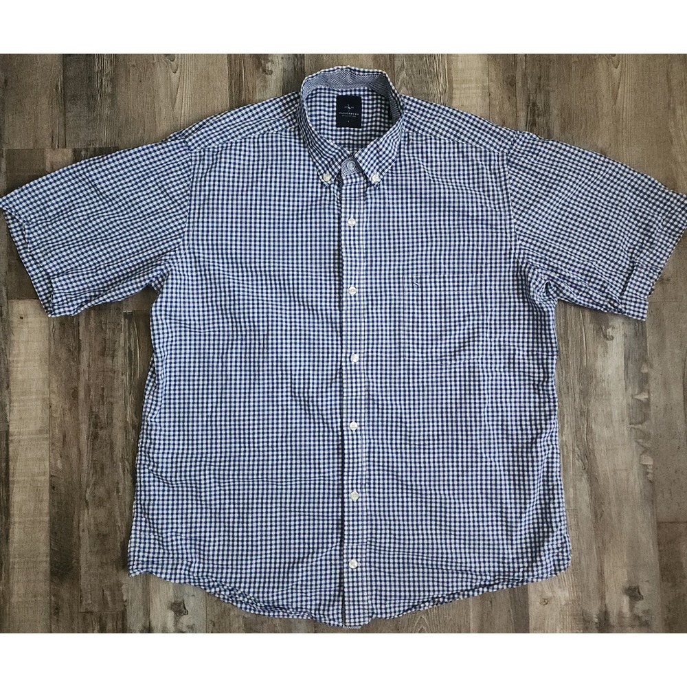 Tailorbyrd Button Down Shirt Mens Large Blue Gingham Check Short Sleeve Cotton